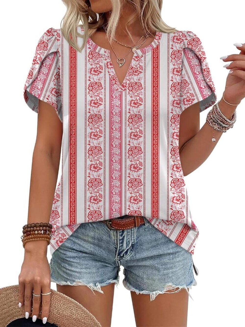 Boho Tops for Womens Blouses Dressy Casual Petal Short Sleeve Shirts Plus Size S